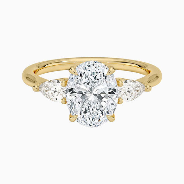 4.1 Carat F-G VVS Ideal Cut Oval Diamond 14K Gold Three Stone Ring