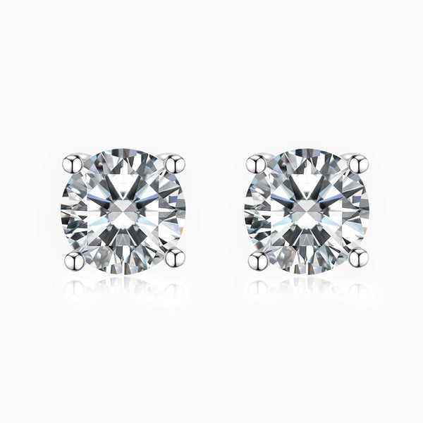 0.3 Carat D-E VVS Ideal Cut Flour Prong Round Diamond White Gold Plated Silver Stud Earrings