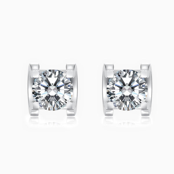 0.2 Carat D-E VVS Ideal Cut Flour Prong Round Diamond White Gold Plated Silver Stud Earrings