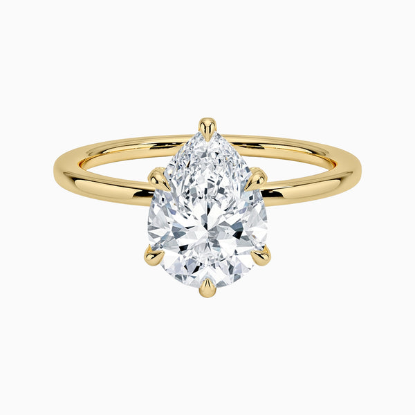 1.0-3.0 Carat D-F VS+ Ideal Cut Pear Diamond 14K Gold Solitaire Ring