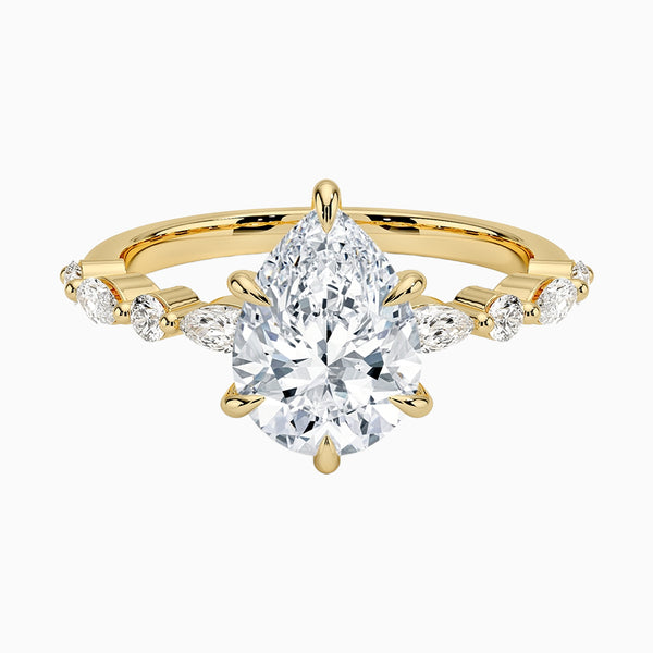 1.0-3.0 Carat D-F VS+ Ideal Cut Pear Diamond 14K Gold Solitaire Ring