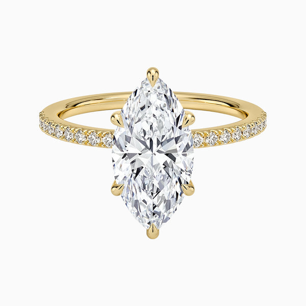 1.0-3.0 Carat D-F VS+ Ideal Cut Marquise Diamond 14K Gold Pave Ring