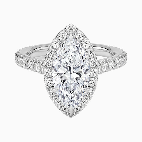 1.0-3.0 Carat D-F VS+ Ideal Cut Marquise Diamond 14K Gold Halo Ring