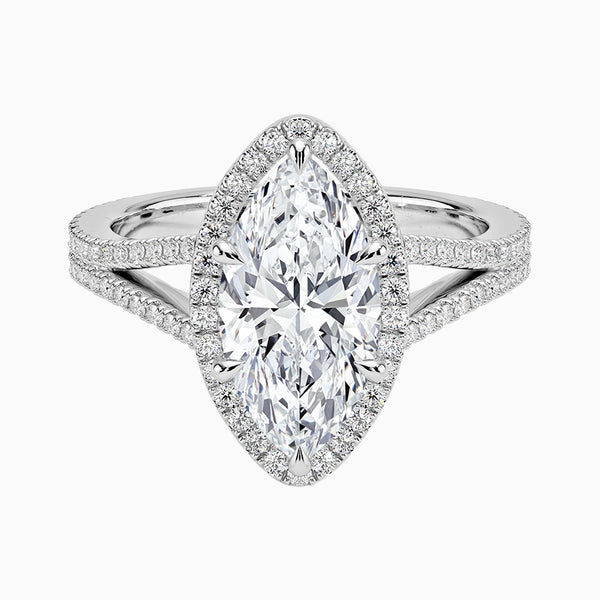 1.0-3.0 Carat D-F VS+ Ideal Cut Marquise Diamond 14K Gold Halo Ring