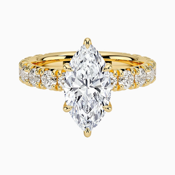 1.0-3.0 Carat D-F VS+ Ideal Cut Marquise Diamond 14K Gold Pave Ring