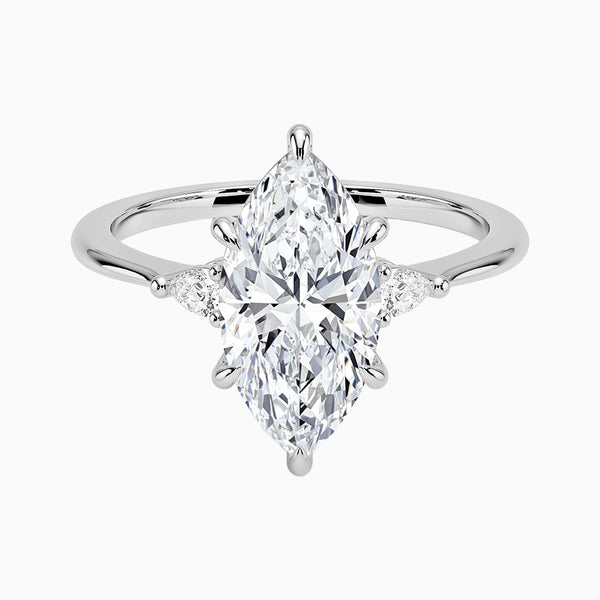 1.0-3.0 Carat D-F VS+ Ideal Cut Marquise Diamond 14K Gold Three Stone Ring