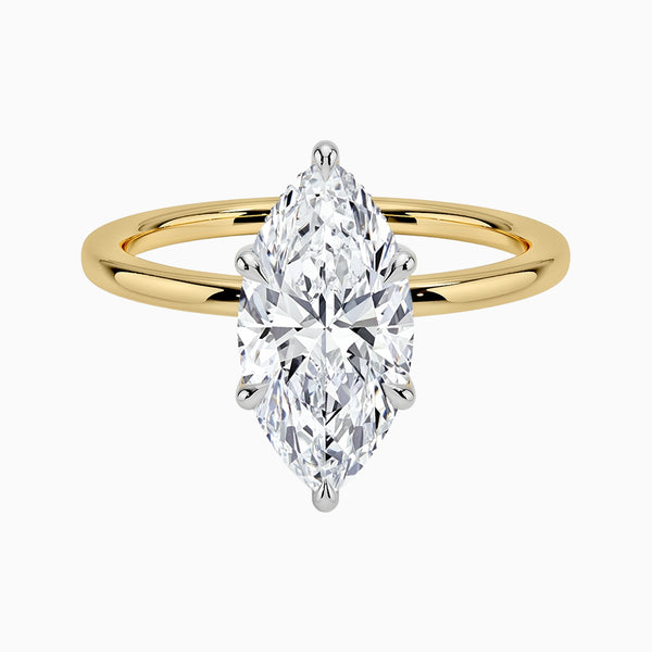 1.0-3.0 Carat D-F VS+ Ideal Cut Marquise Diamond 14K Yellow Gold Solitaire Ring