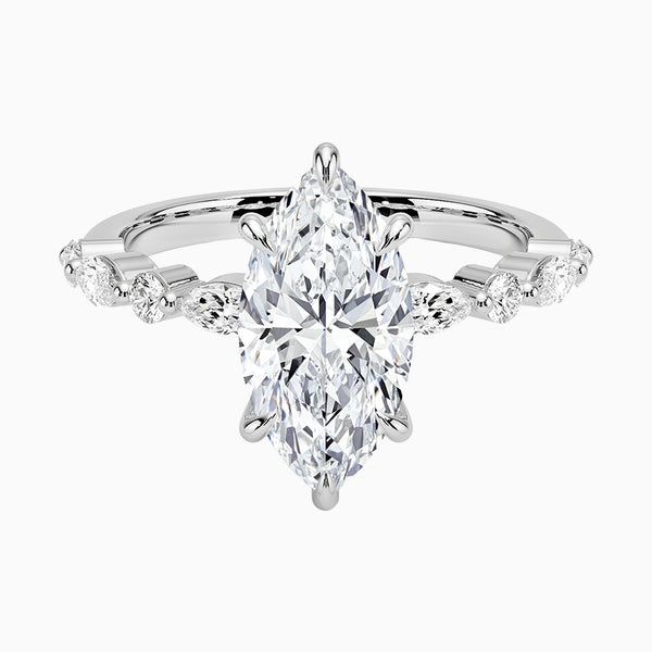 1.0-3.0 Carat D-F VS+ Ideal Cut Marquise Diamond 14K Gold Pave Ring