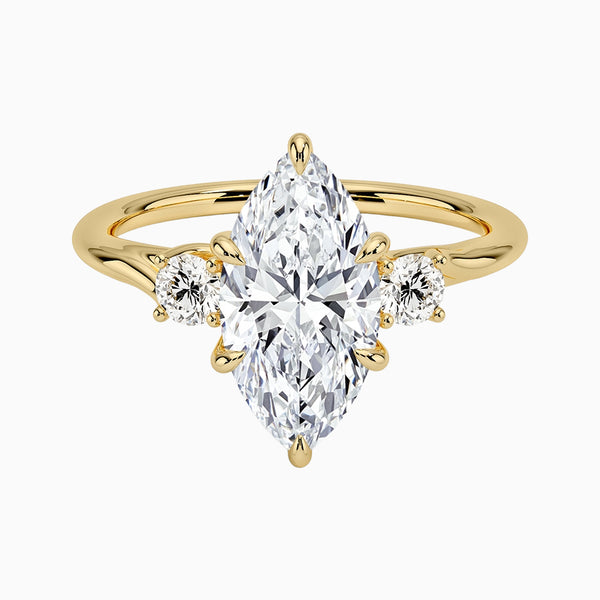 1.0-3.0 Carat D-F VS+ Ideal Cut Marquise Diamond 14K Gold Three Stone Ring