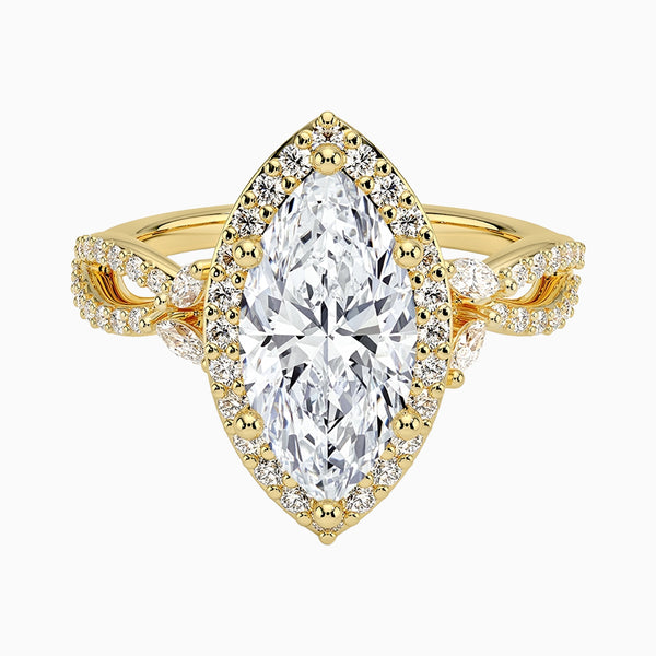 1.0-3.0 Carat D-F VS+ Ideal Cut Marquise Diamond 14K Gold Halo Ring