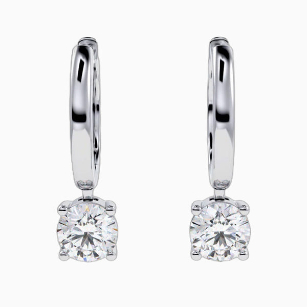 1.5 Carat D-F VS+ Ideal Cut Round Diamond 14K White Gold Drop Earrings