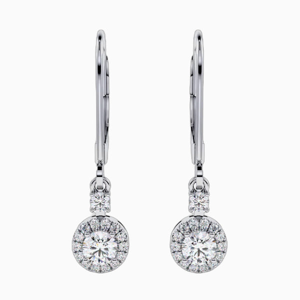 0.5 Carat D-F VS+ Ideal Cut Round Diamond 14K White Gold Drop Earrings