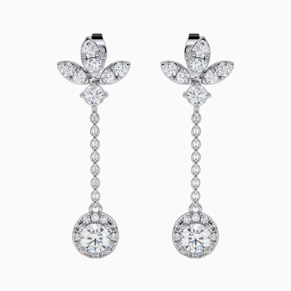 1.0 Carat D-F VS+ Ideal Cut Round Diamond 14K White Gold Drop Earrings