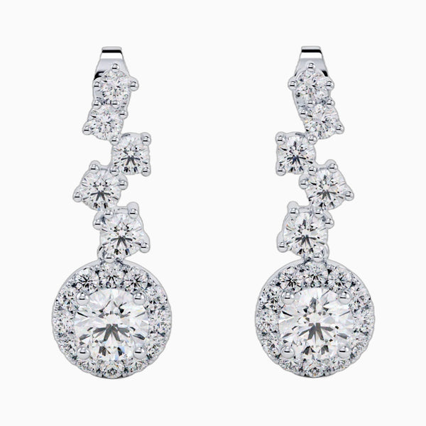 2.0 Carat D-F VS+ Ideal Cut Round Diamond 14K White Gold Drop Earrings