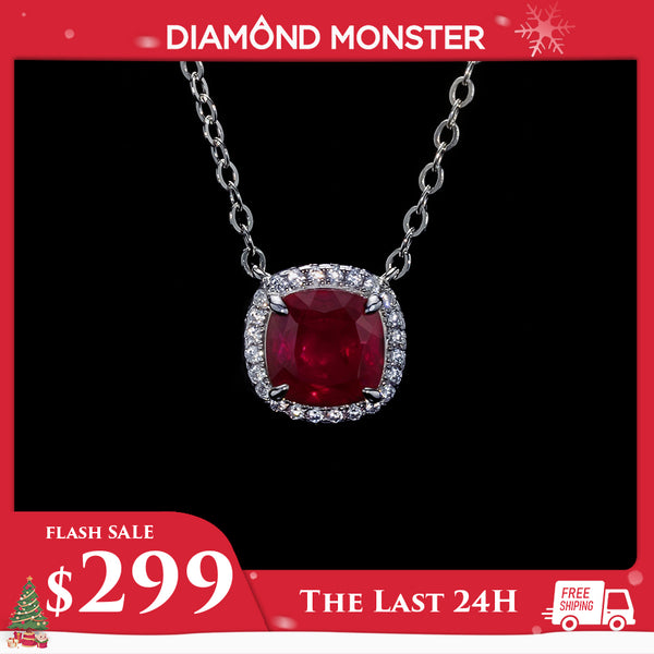 Premium Red Cushion Ruby Sliver Necklace