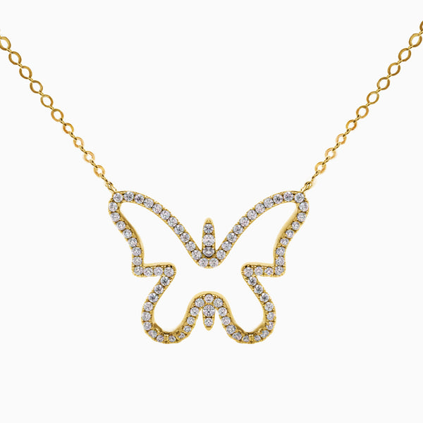 0.5-2.0 Carat D-F VS+ Ideal Cut Round Diamond 14K White Gold Butterfly Pendant Necklace