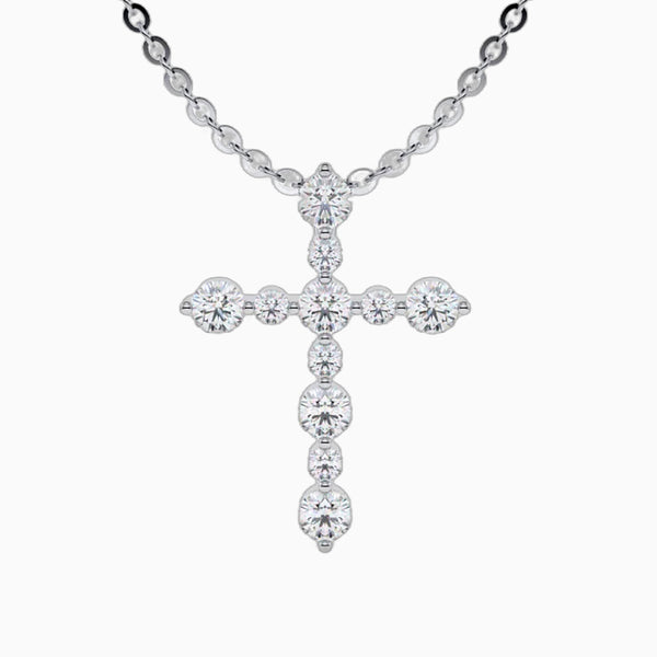 0.75 Carat D-F VS+ Ideal Cut Round Diamond 14K White Gold Pendant Cross Necklace