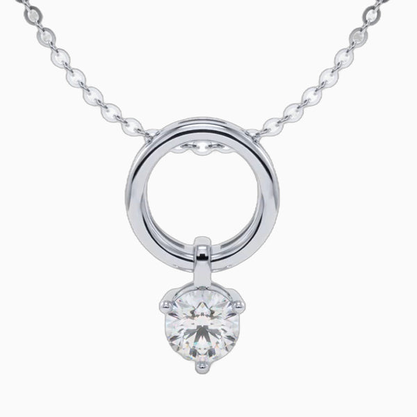 1.0 Carat D-F VS+ Ideal Cut Round Diamond 14K White Gold Pendant Necklace