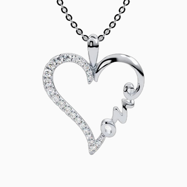 0.5 Carat D-F VS+ Ideal Cut Round Diamond 14K White Gold Love Pendant Necklace