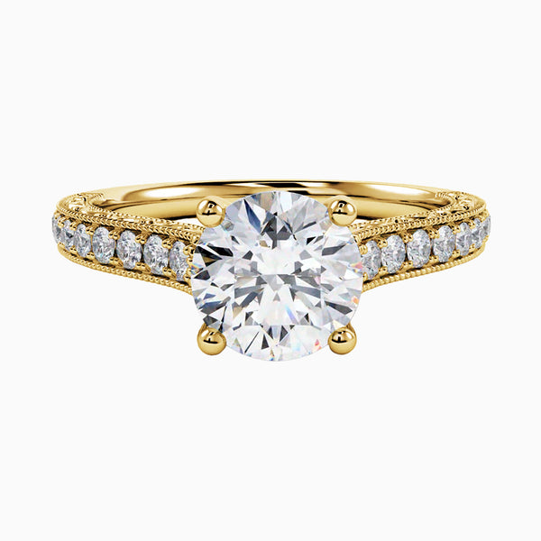 1.0-3.0 Carat D-F VS+ Ideal Cut Round Diamond 14K Yellow Gold Solitaire Ring