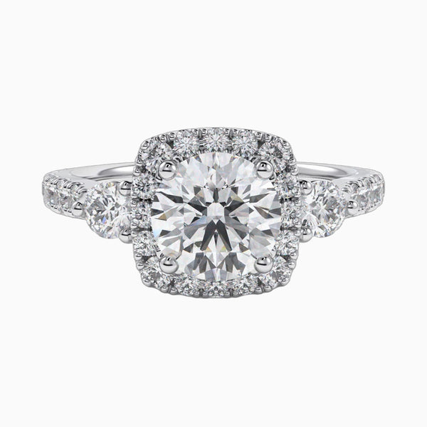 1.0-3.0 Carat D-F VS+ Ideal Cut Round Diamond 14K White Gold Halo Ring