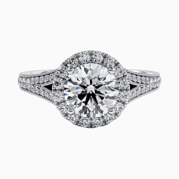 1.0-3.0 Carat D-F VS+ Ideal Cut Round Diamond 14K White Gold Halo Ring