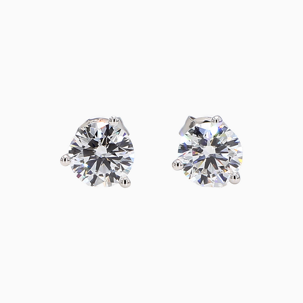 1.5 Carat D-F VS+ Ideal Cut Round Diamond 14K White Gold Three Prong Stud Earrings (1.14g)