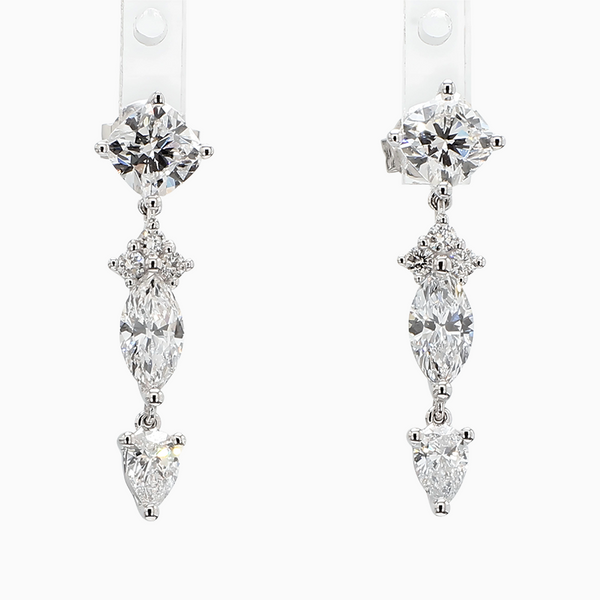 2.1 Carat D-F VS+ Ideal Cut Oval Pear Brilliant Diamond 14K White Gold Drop Earrings (2.18g)