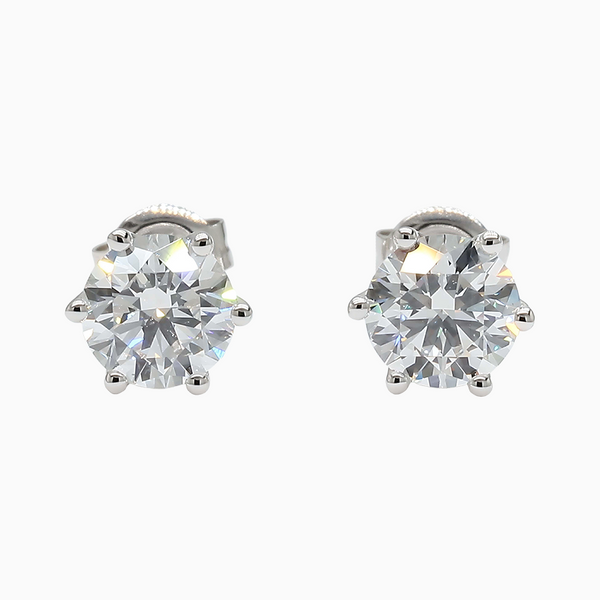 1.5 Carat D-F VS+ Ideal Cut Round Brilliant Diamond 14K White Gold Six Prong Stud Earrings (1.19g)