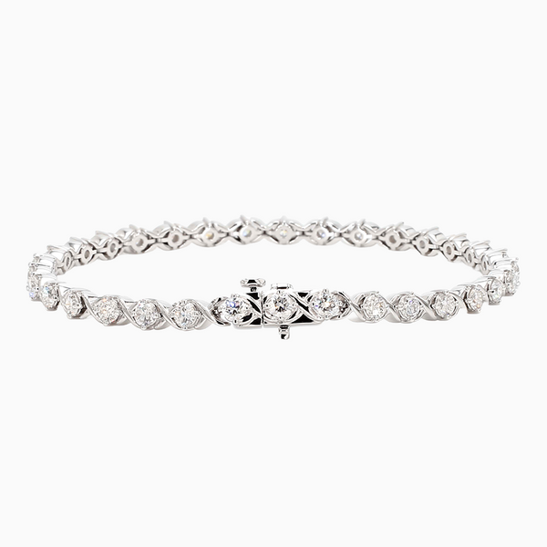 3.2 Carat D-F VS+ Ideal Cut Round Diamond 14K White Gold Tennis Bracelet (13.76g)