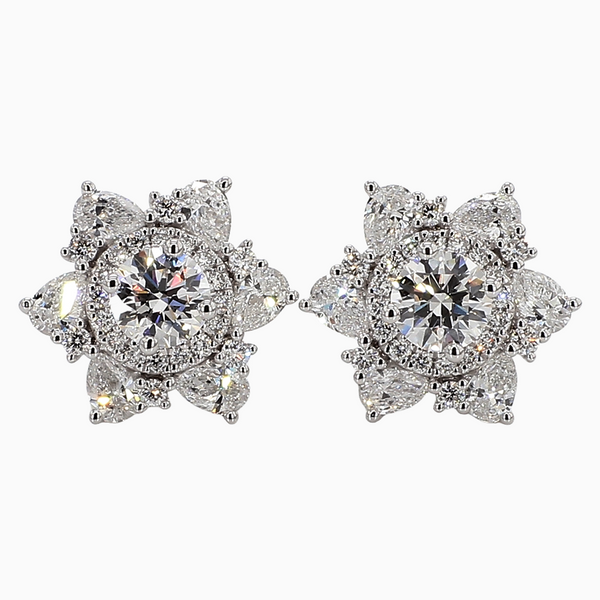 2.6 Carat D-F VS+ Ideal Cut Round Diamond 14K White Gold Stud Earrings (3.52g)